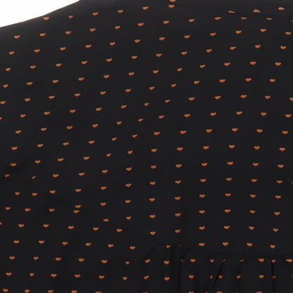 Warehouse Womens Black Geometric Polyester Tunic Blouse Size 10 Round Neck - Hearts