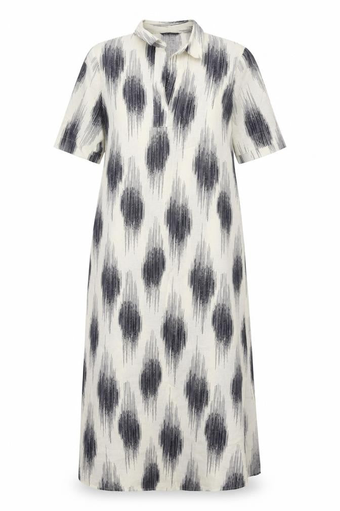 Marks & Spencer Womens White Geometric Linen Maxi Size 10 V-Neck Pullover