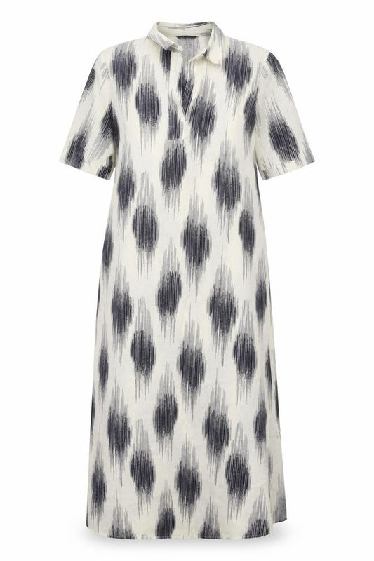 Marks & Spencer Womens White Geometric Linen Maxi Size 10 V-Neck Pullover
