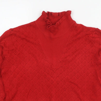 Preloved NEXT Womens Red Round Neck Viscose Pullover Jumper Size 8 - Detail