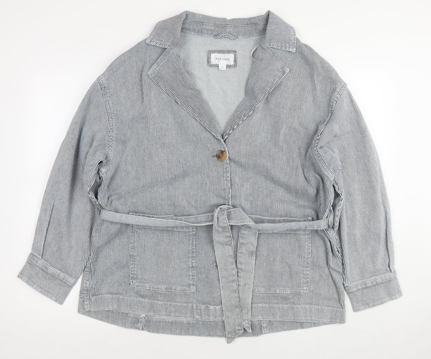 Per Una Womens Blue Striped Jacket Size 16 Button
