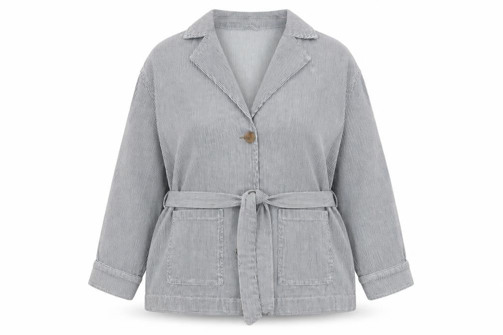 Per Una Womens Blue Striped Jacket Size 16 Button