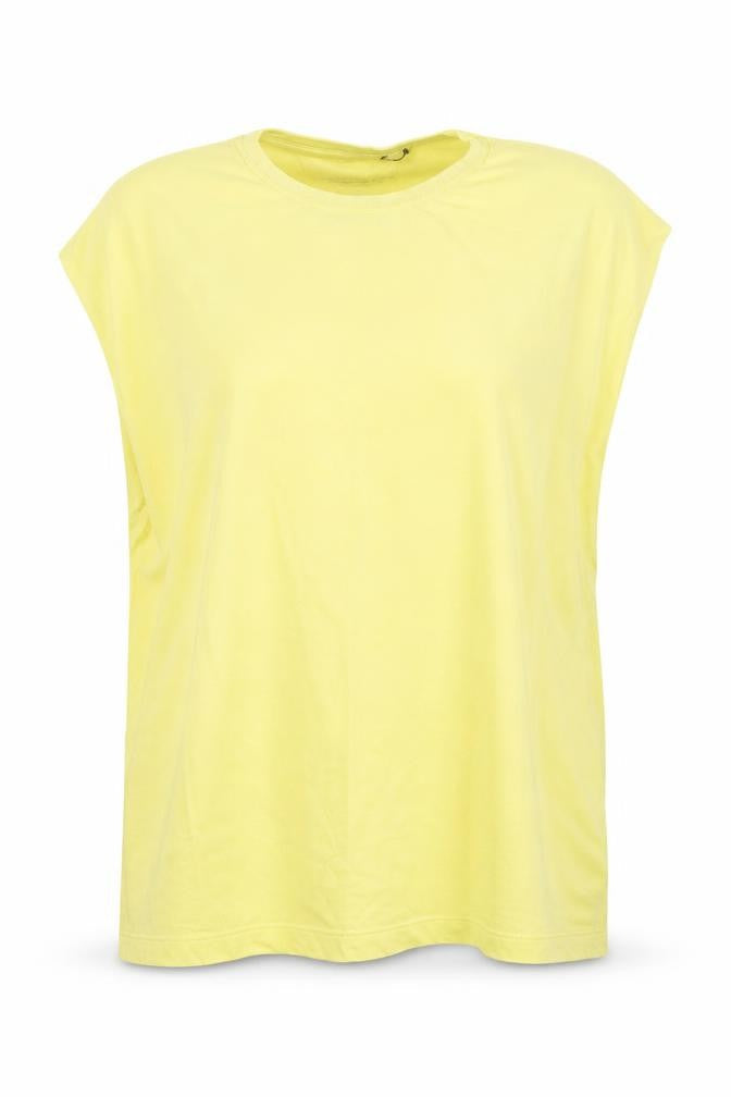 French Connection Womens Yellow Cotton Basic T-Shirt Size M Round Neck - Shoulder Pads