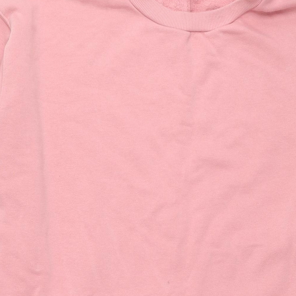 Marks and Spencer Womens Pink Cotton Jumper Dress Size 14 Round Neck Pullover - Pockets