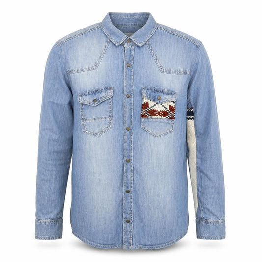 River Island Mens Blue Fair Isle Cotton Button-Up Size S Collared Snap - Knit Detail