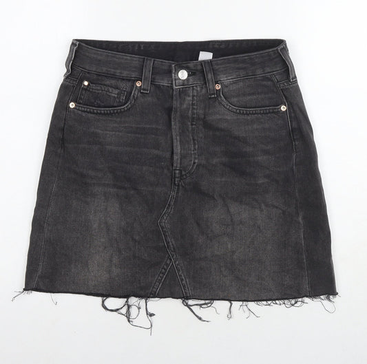 H&M Womens Black Cotton A-Line Skirt Size 10 Zip