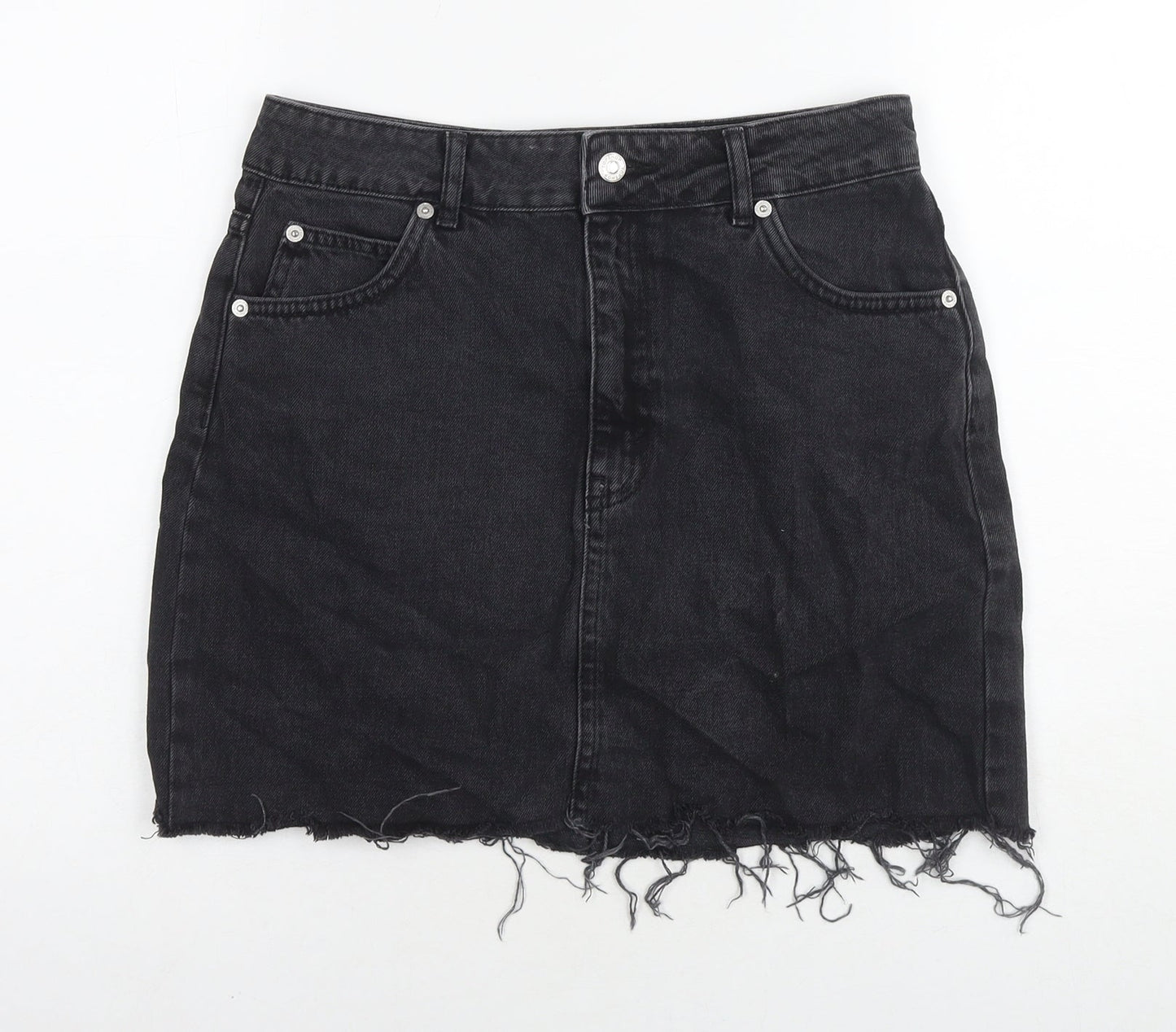 Topshop Womens Black Cotton A-Line Skirt Size 10 Zip