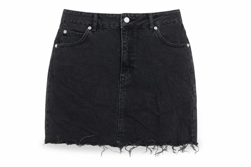 Topshop Womens Black Cotton A-Line Skirt Size 10 Zip