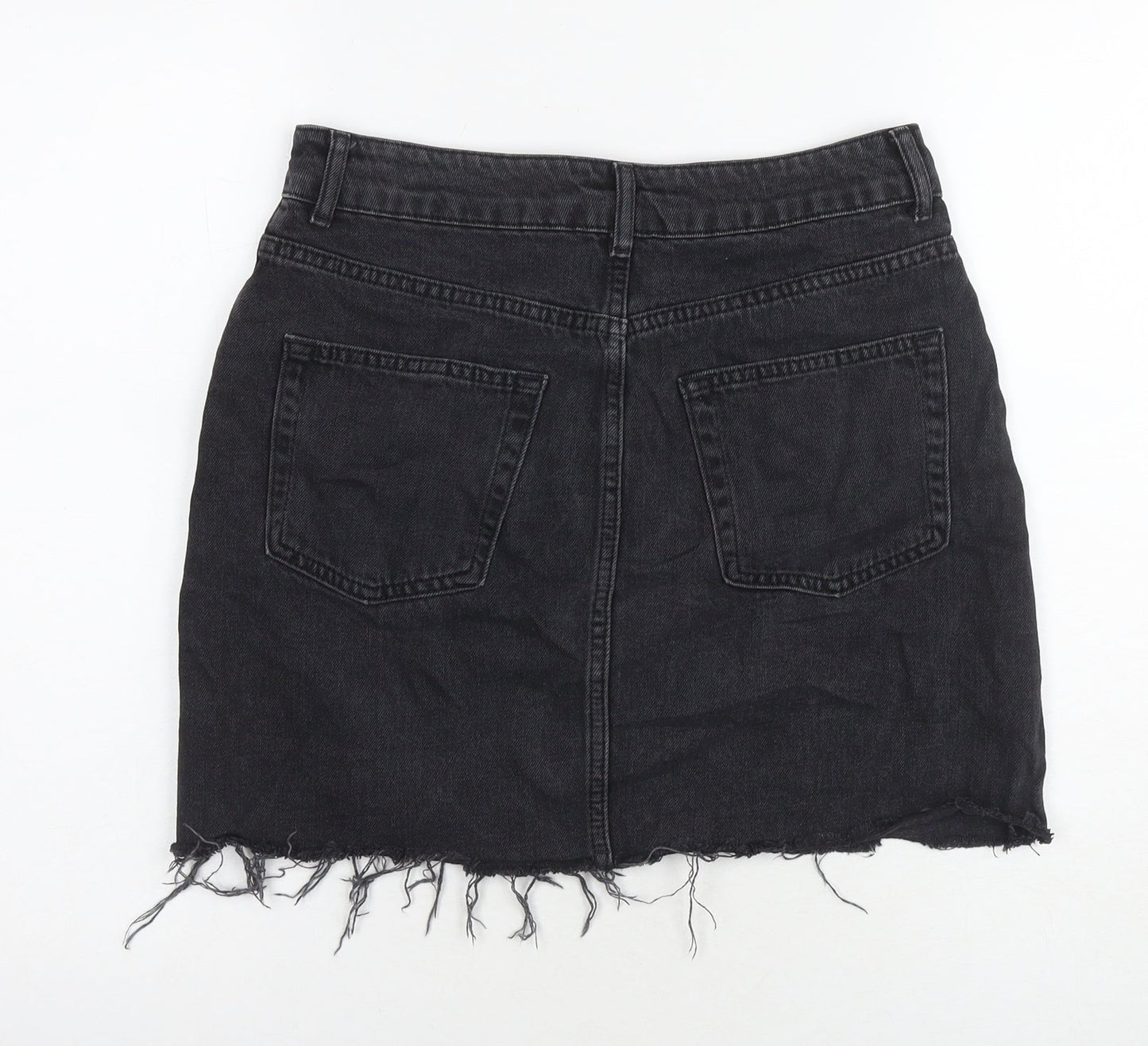 Topshop Womens Black Cotton A-Line Skirt Size 10 Zip