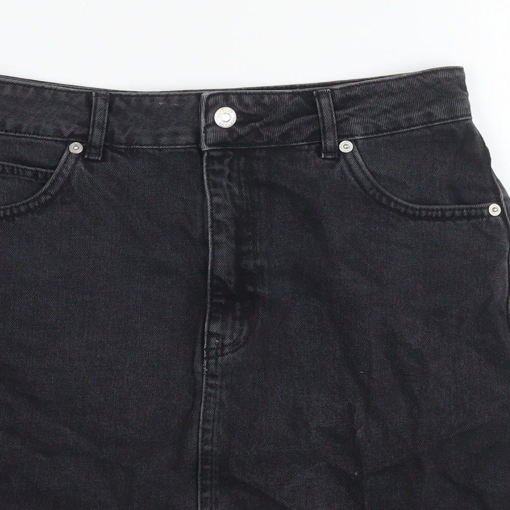Topshop Womens Black Cotton A-Line Skirt Size 10 Zip