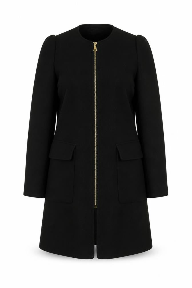 H&M Womens Black Overcoat Coat Size 10 Zip
