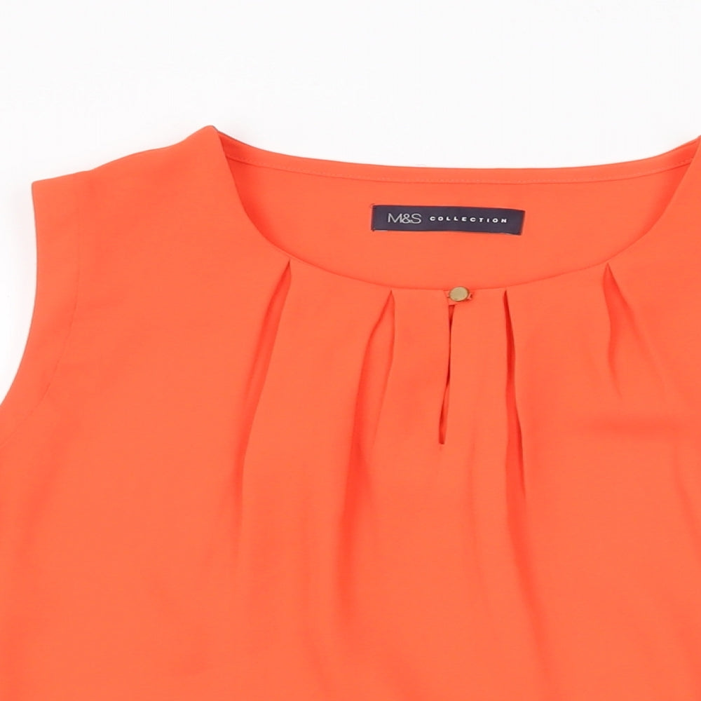Marks and Spencer Womens Orange Polyester Basic Blouse Size 10 Round Neck