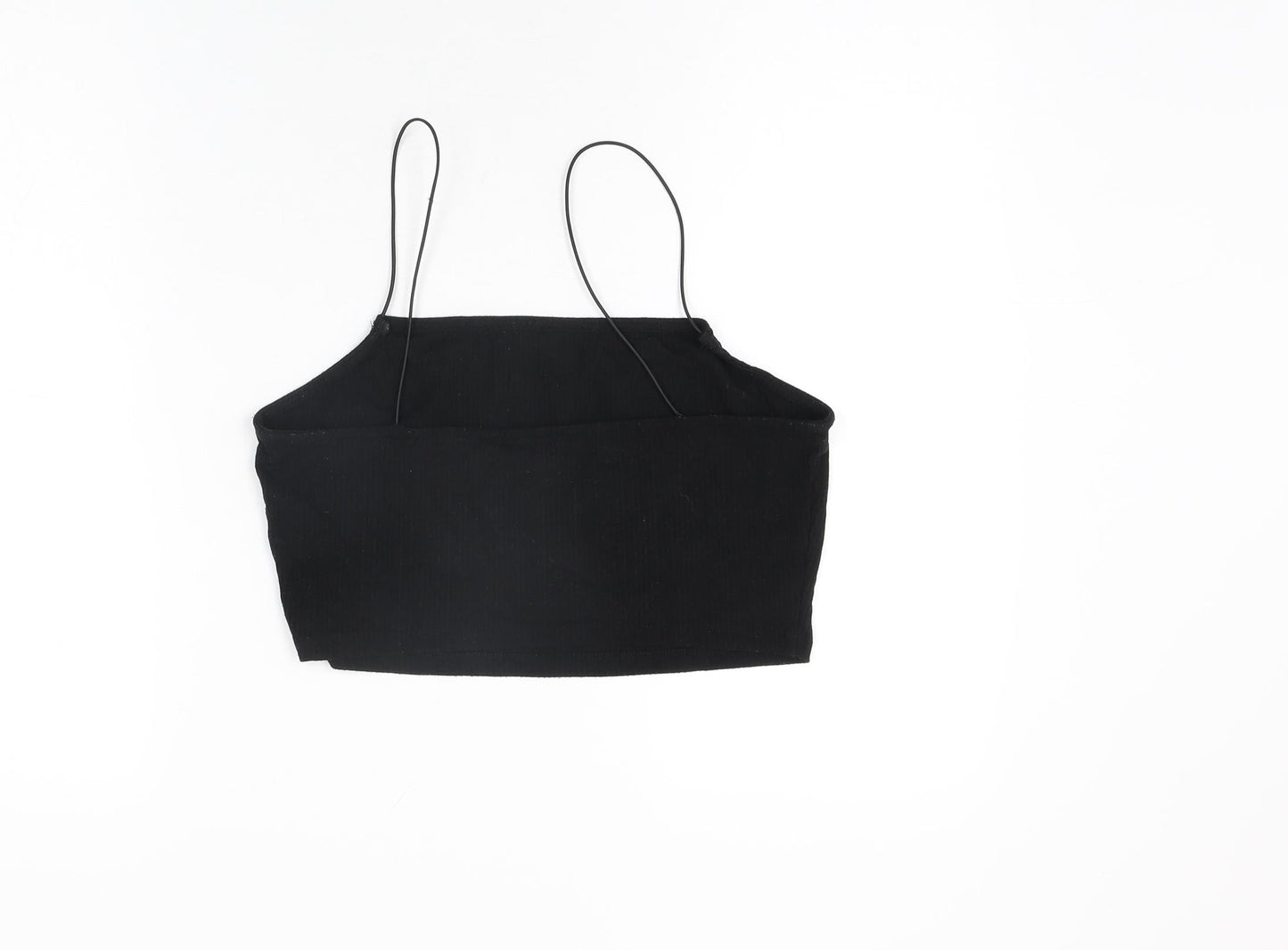 New Look Womens Black Polyester Cropped T-Shirt Size 14 Square Neck