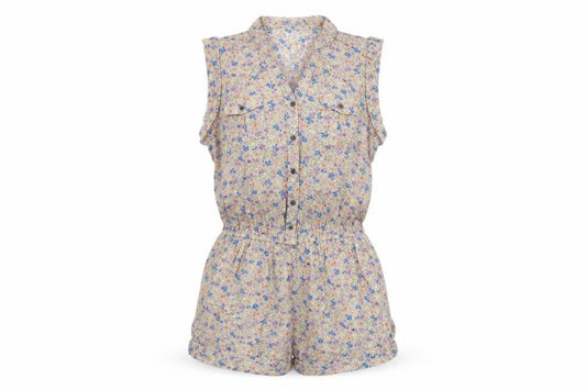 FG Fashion Womens Brown Floral Viscose Playsuit One-Piece Size L Button
