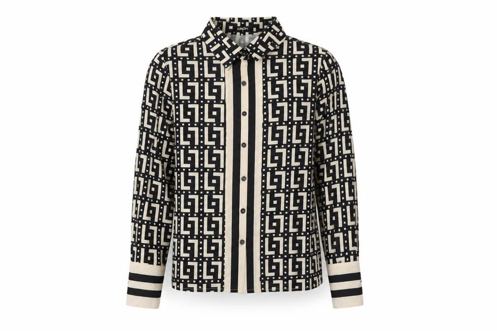 Chic Me Womens Black Geometric Polyester Basic Button-Up Size M Collared