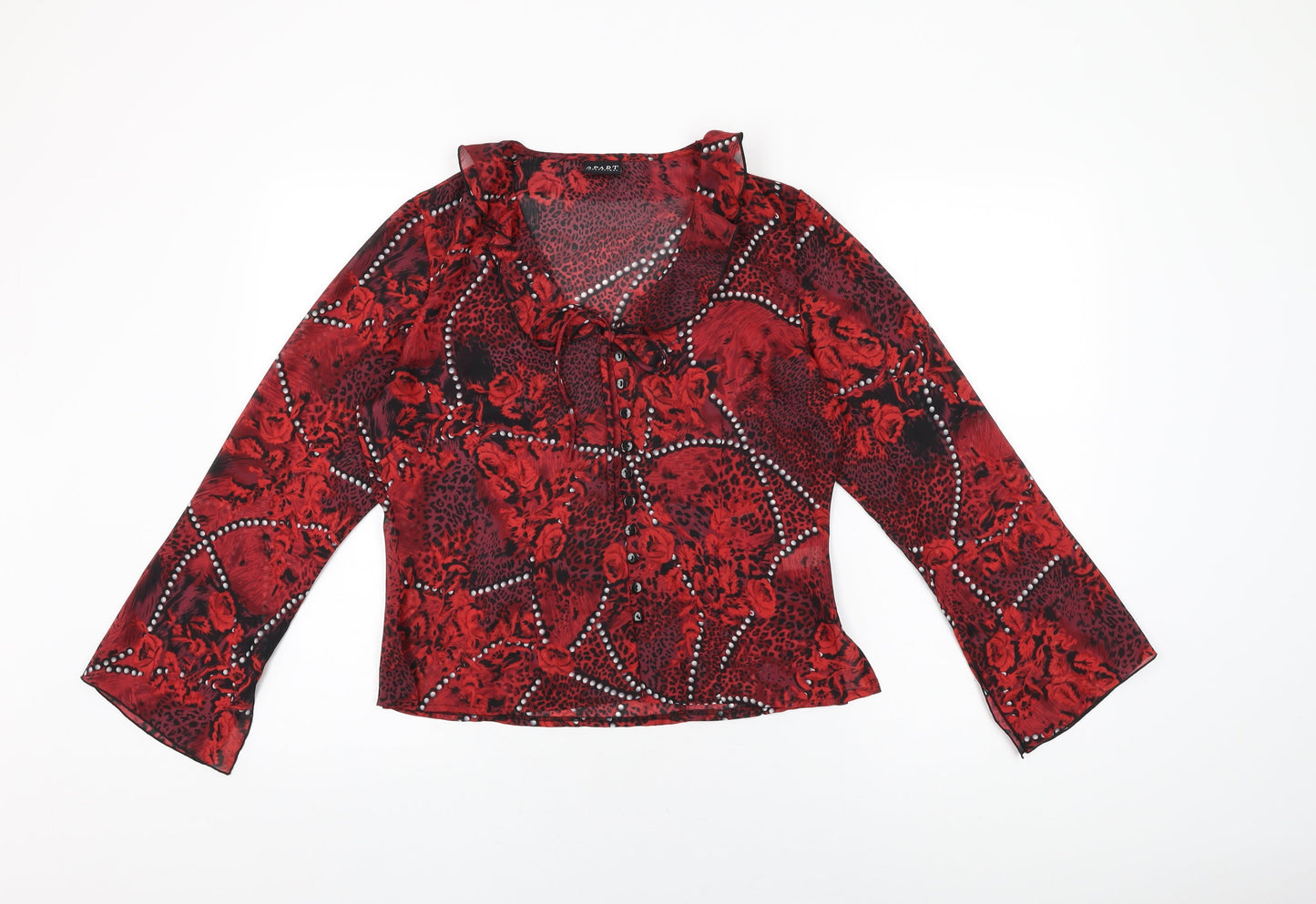 Apart Impressions Womens Red Floral Polyester Basic Blouse Size 14 V-Neck