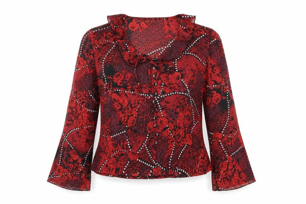 Apart Impressions Womens Red Floral Polyester Basic Blouse Size 14 V-Neck