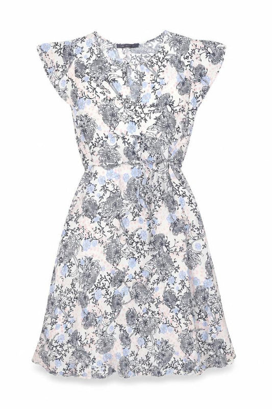 Marks & Spencer Womens White Floral Viscose A-Line Size 10 Round Neck Button