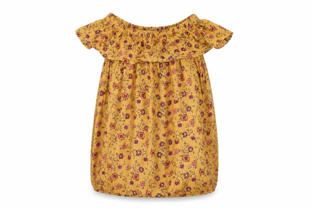 FOREVER 21 Womens Yellow Floral Viscose Shift Size S Off the Shoulder Pullover