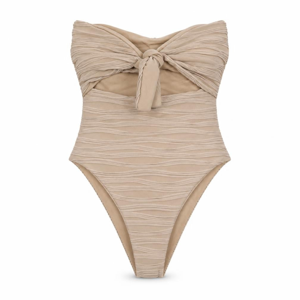PRETTYLITTLETHING Womens Brown Polyester Bodysuit One-Piece Size 12 Tie