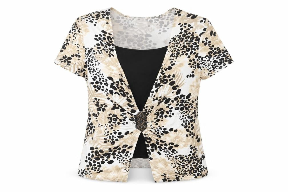 Just Elegance Womens White Geometric Viscose Basic T-Shirt Size 18 Square Neck
