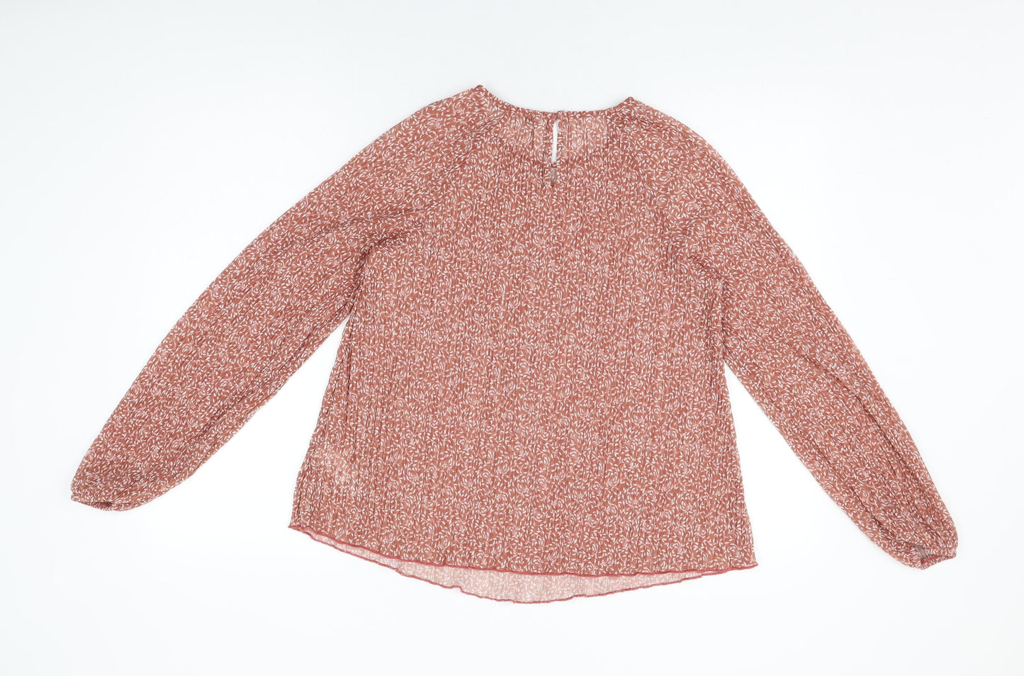 Marks and Spencer Womens Orange Floral Polyester Basic Blouse Size 12 Round Neck