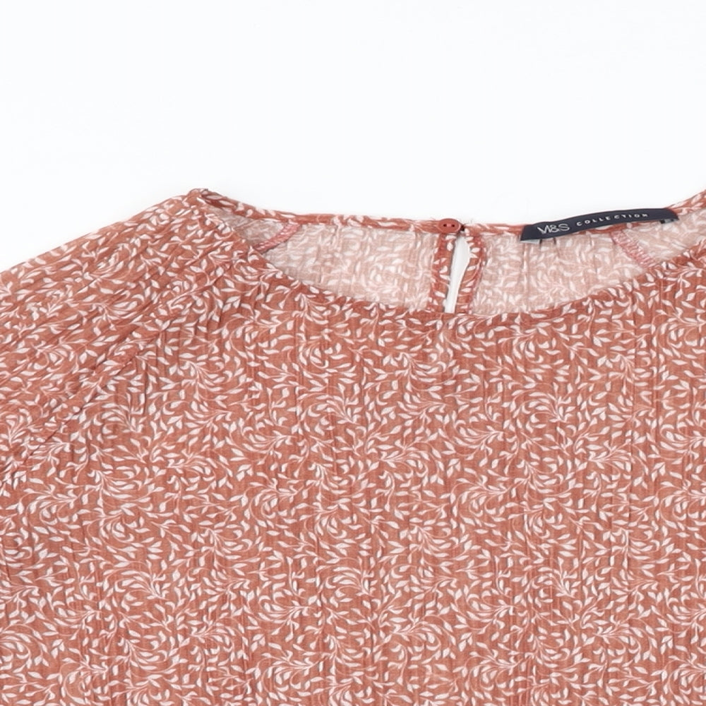 Marks and Spencer Womens Orange Floral Polyester Basic Blouse Size 12 Round Neck