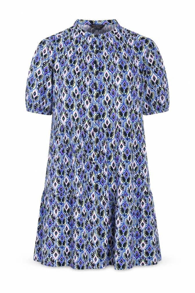 Marks & Spencer Womens Blue Geometric Viscose Shift Size 12 Round Neck Button