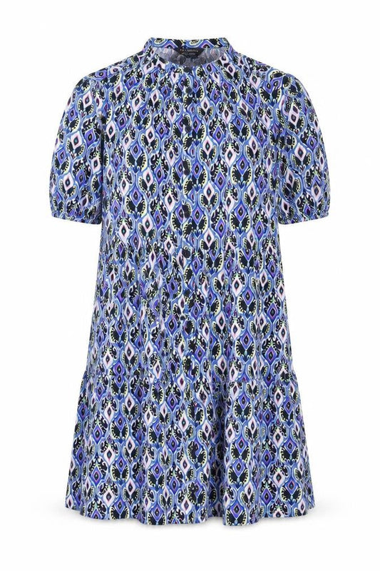 Marks & Spencer Womens Blue Geometric Viscose Shift Size 12 Round Neck Button