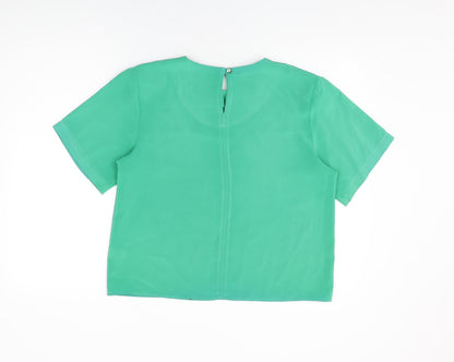 Back view of Principles women’s green polyester basic t-shirt, size UK 14, round neck