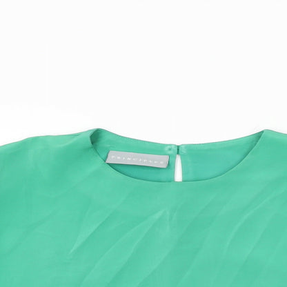 Close-up detail of Principles women’s green polyester basic t-shirt, size UK 14, round neck