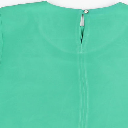 Brand and care label for Principles women’s green polyester basic t-shirt, size UK 14, round neck