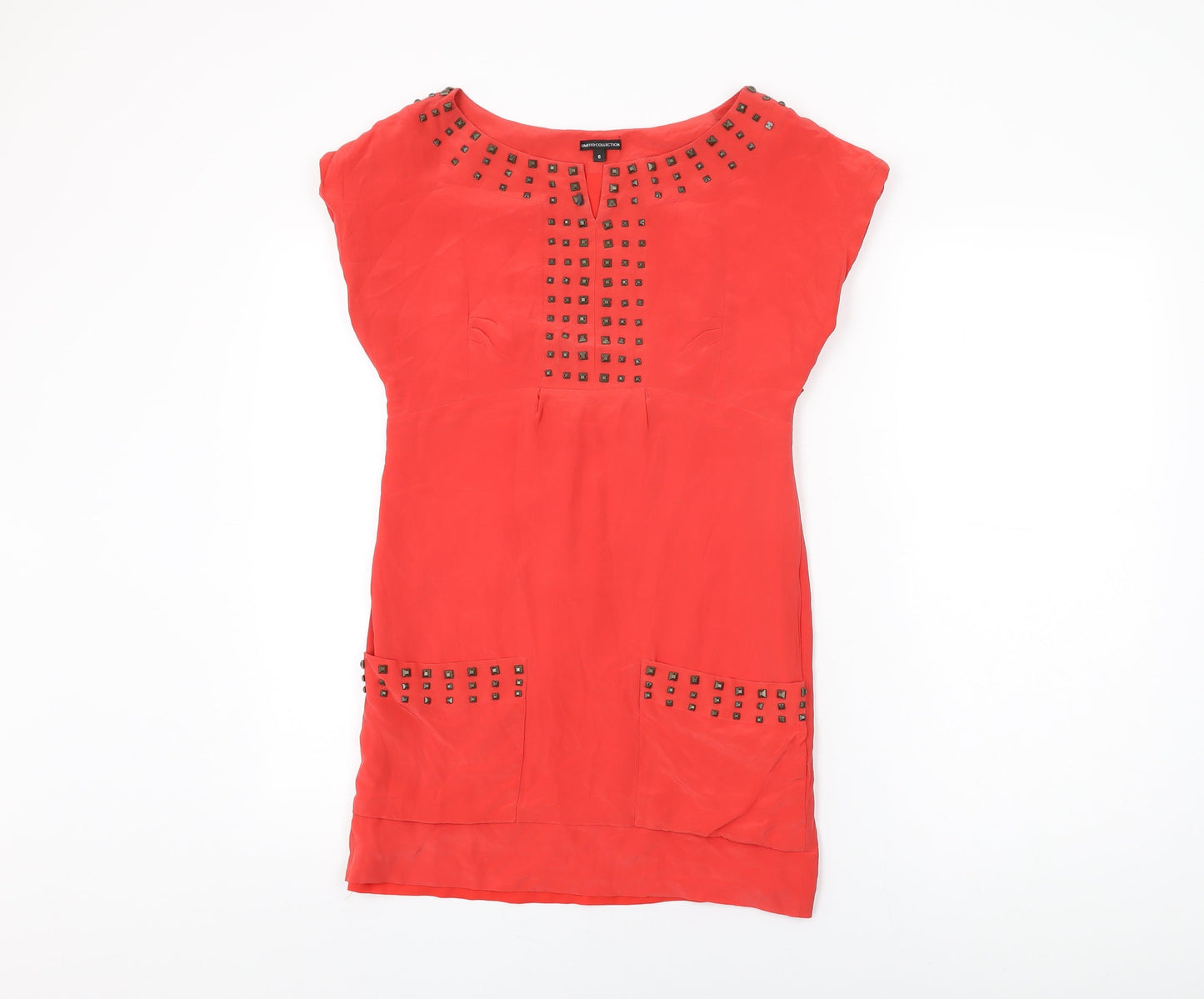 Marks and Spencer Womens Red Silk Shift Size 6 Round Neck Zip