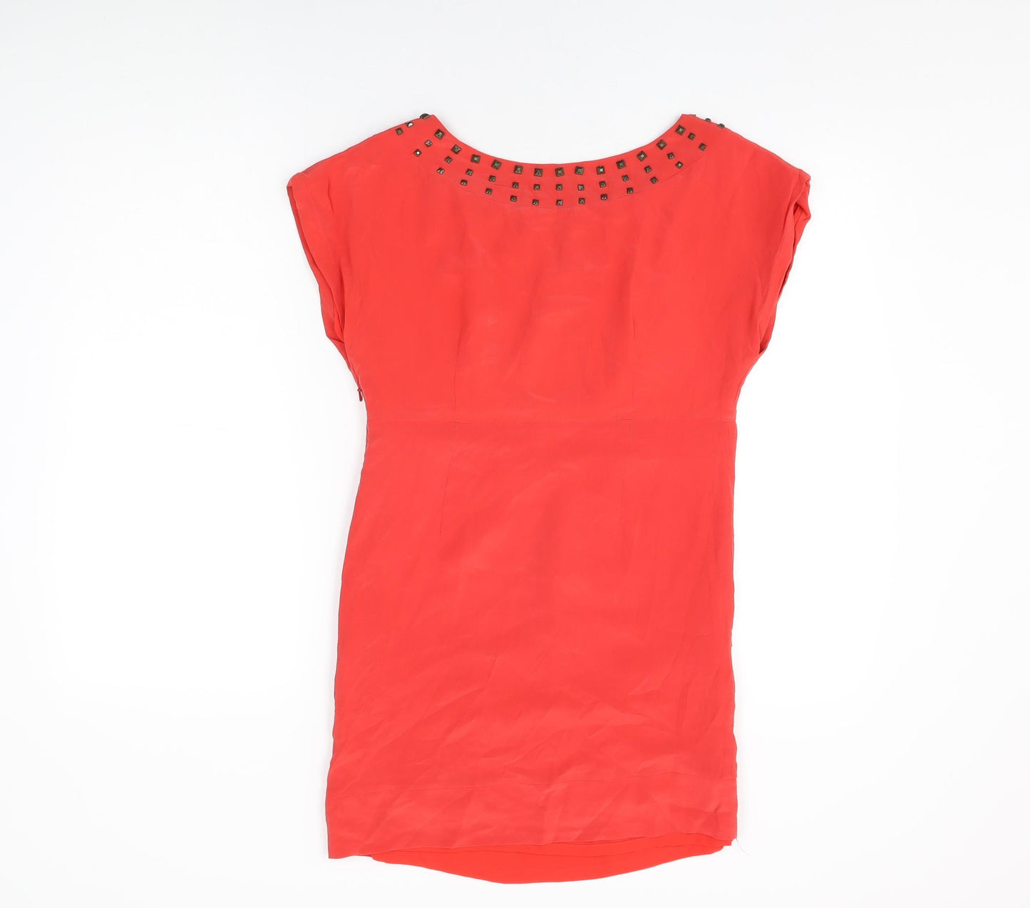 Marks and Spencer Womens Red Silk Shift Size 6 Round Neck Zip