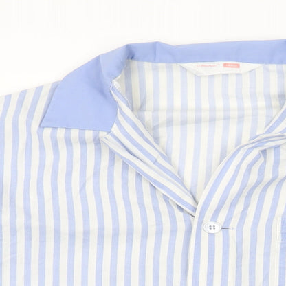 St Michael Womens White Striped Polyester Basic Button-Up Size L Collared
