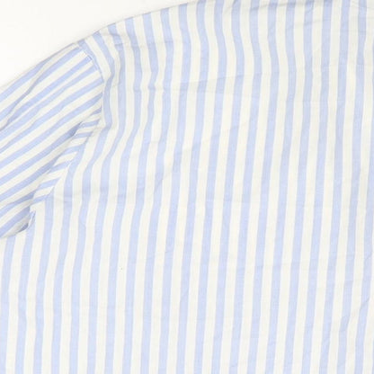 St Michael Womens White Striped Polyester Basic Button-Up Size L Collared