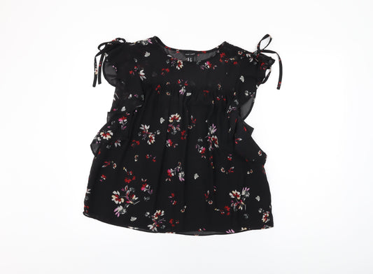 New Look Womens Black Floral Polyester Basic Blouse Size 12 Round Neck