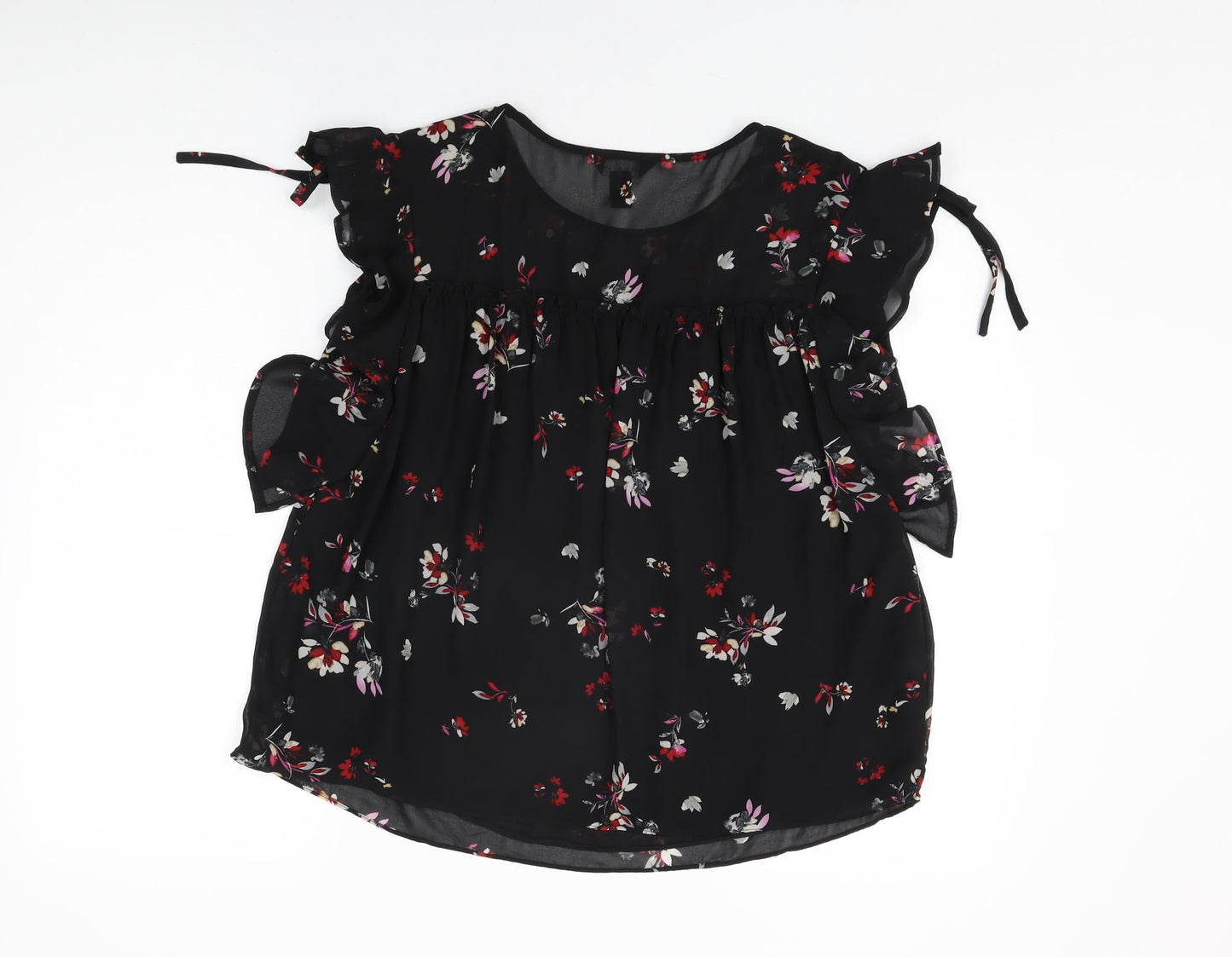New Look Womens Black Floral Polyester Basic Blouse Size 12 Round Neck