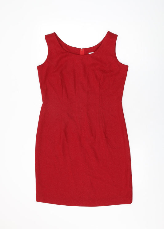 OPUS Womens Red Polyester Shift Size 12 Round Neck Zip