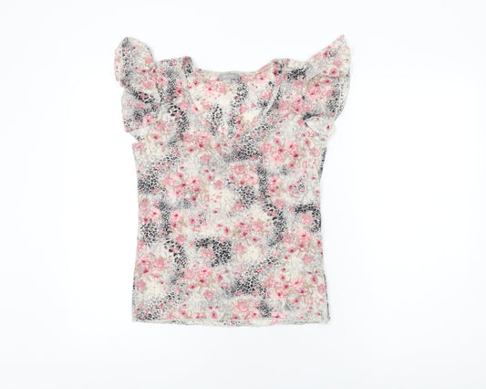 Per Una Womens Multicoloured Floral Polyamide Basic T-Shirt Size 12 V-Neck