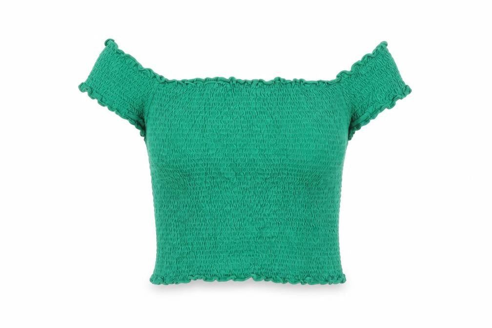 Stradivarius Womens Green Modal Cropped T-Shirt Size L Off the Shoulder