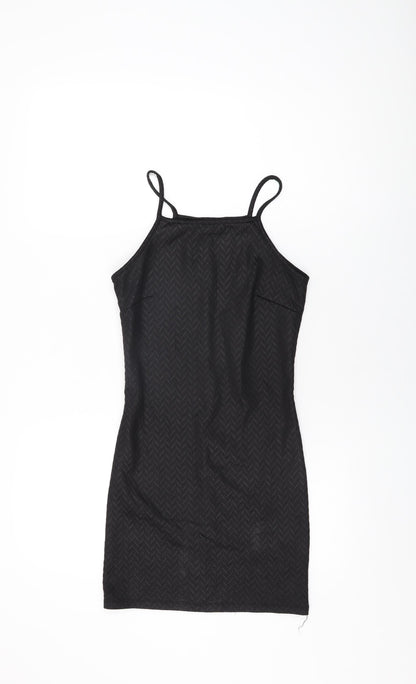 Additional front view of Miss Selfridge women’s black polyester bodycon, size UK 4, round neck pullover