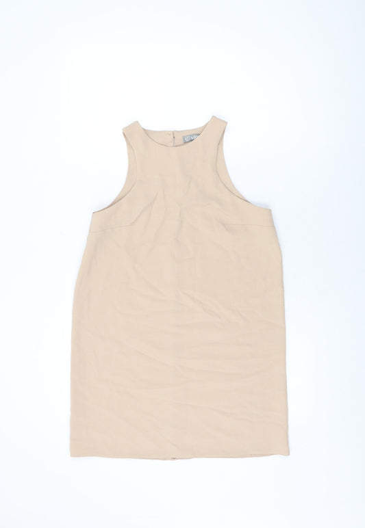 Love Womens Beige Polyester Shift Size S Round Neck Button