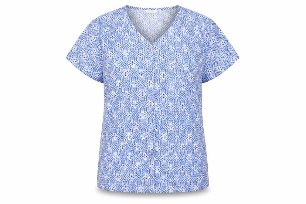 Isle Womens Blue Geometric Polyester Basic Button-Up Size 14 V-Neck - Size 14-16