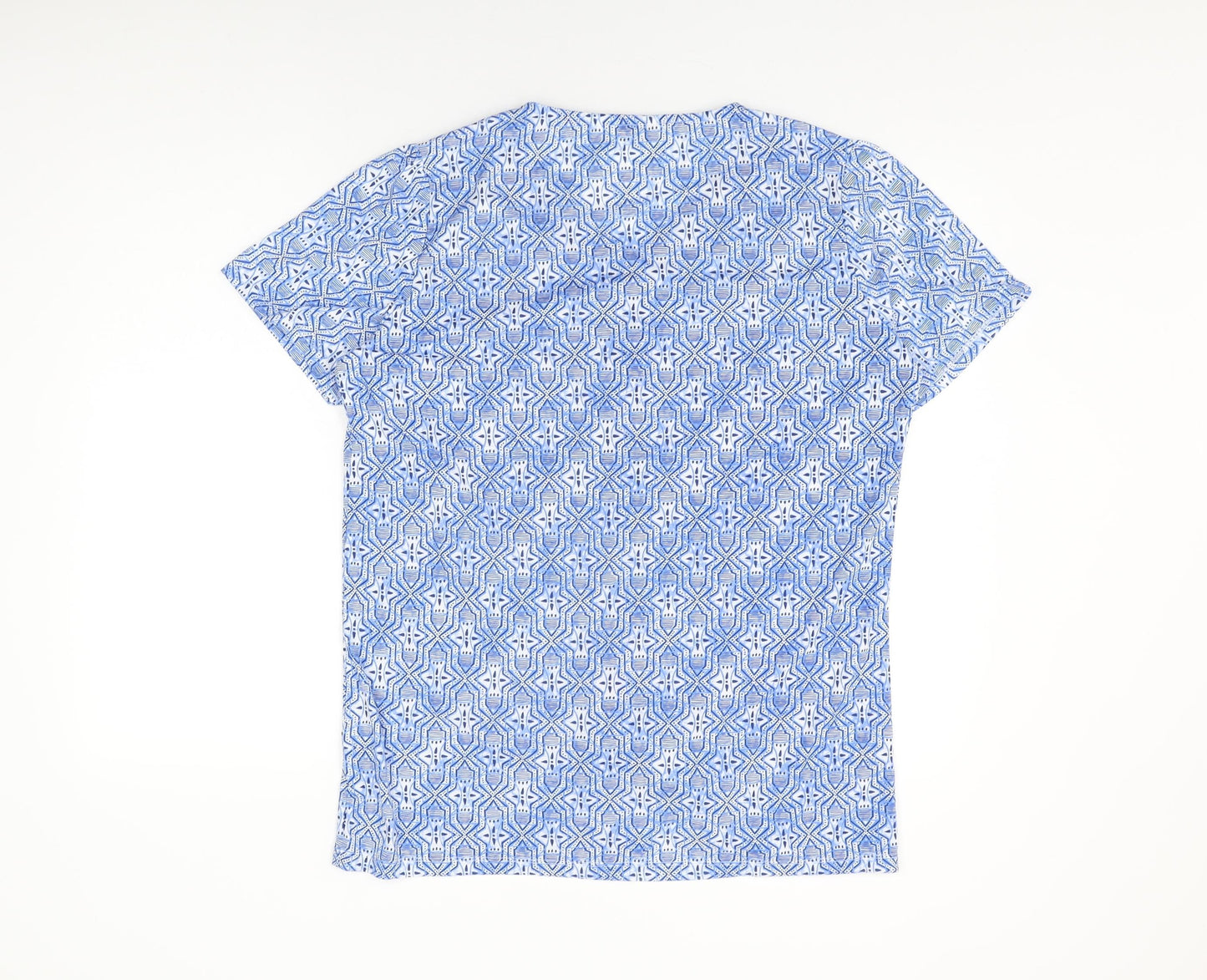 Isle Womens Blue Geometric Polyester Basic Button-Up Size 14 V-Neck - Size 14-16
