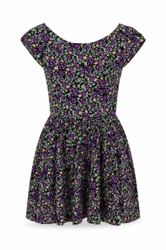 Mango Womens Black Floral Viscose Skater Dress Size M Round Neck Zip