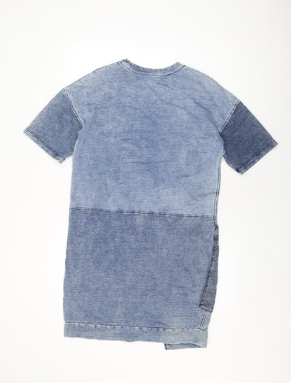 Next Womens Blue Cotton Shift Size 10 Round Neck Pullover
