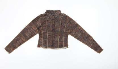 Motel Rocks Womens Brown Geometric Polyester Basic Button-Up Size S Collared