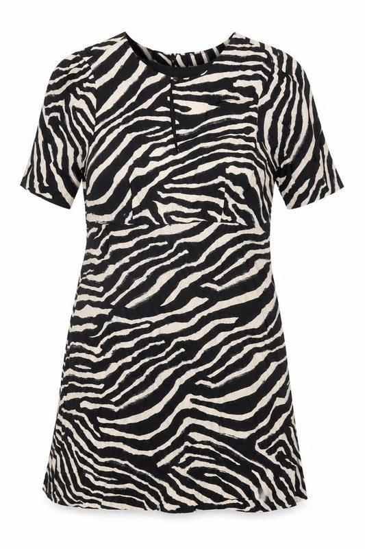 H&M Womens Black Geometric Viscose Shift Size 10 Round Neck Zip