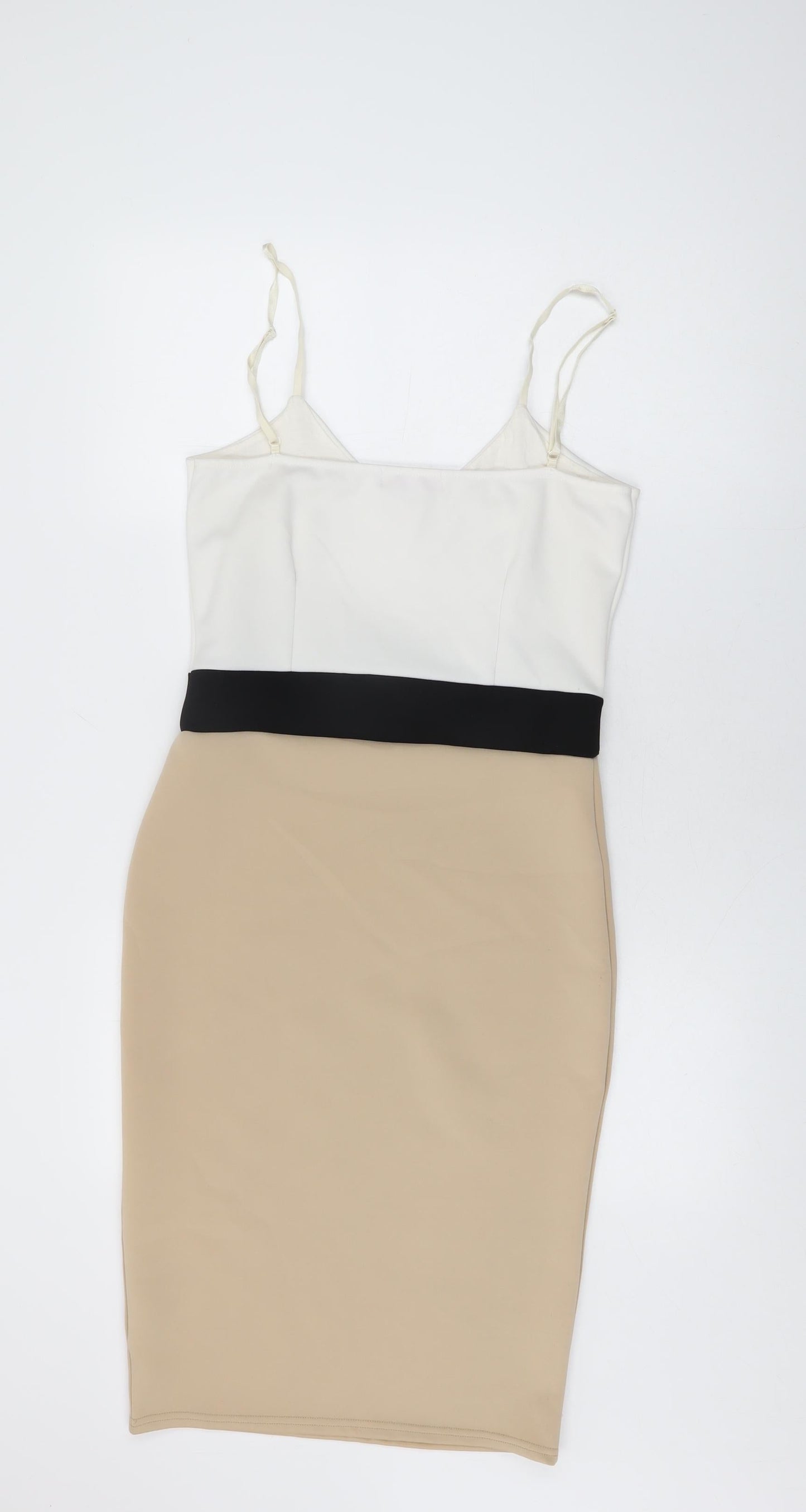 Signature Womens Beige Polyester Bodycon Size 14 V-Neck Pullover